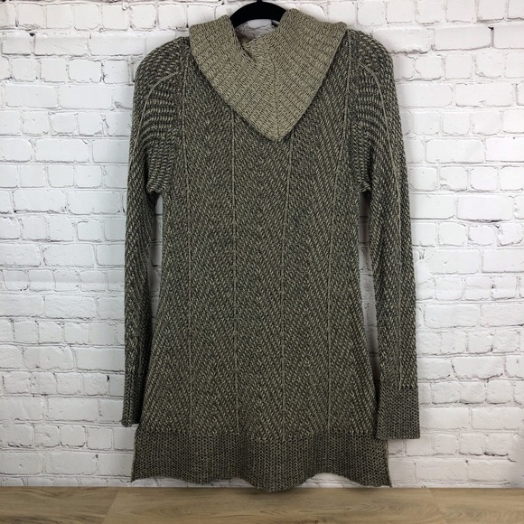 Effeci Cowl Neck Long Sl Sweater Tan & Brown Sz L - Picture 2 of 5